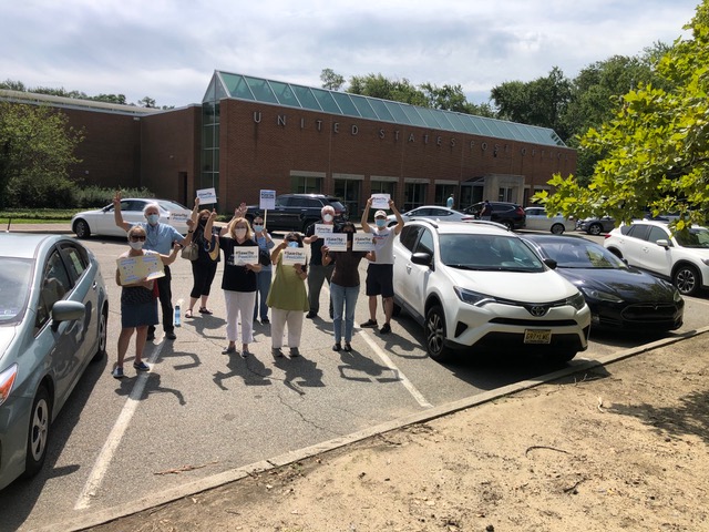 Supporters of mail-in ballots demonstrate at East Brunswick Post Office