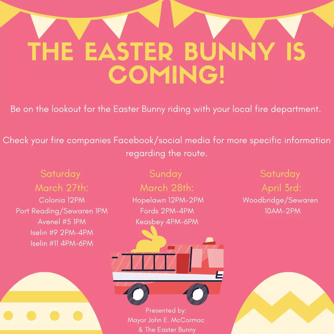 Many new COVID-19 cases in Woodbridge are residents 30 and younger; Easter Bunny is touring the township this weekend and next