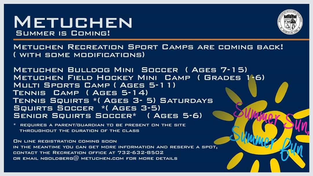 Metuchen saw lowest number of new COVID-19 cases since March 21, summer sport camps on the horizon