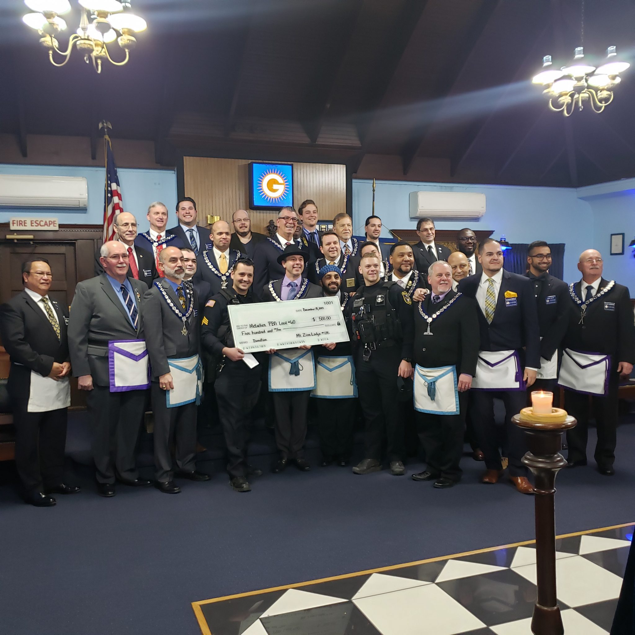 Metuchen PBA receives donation from Mount Zion Lodge 135