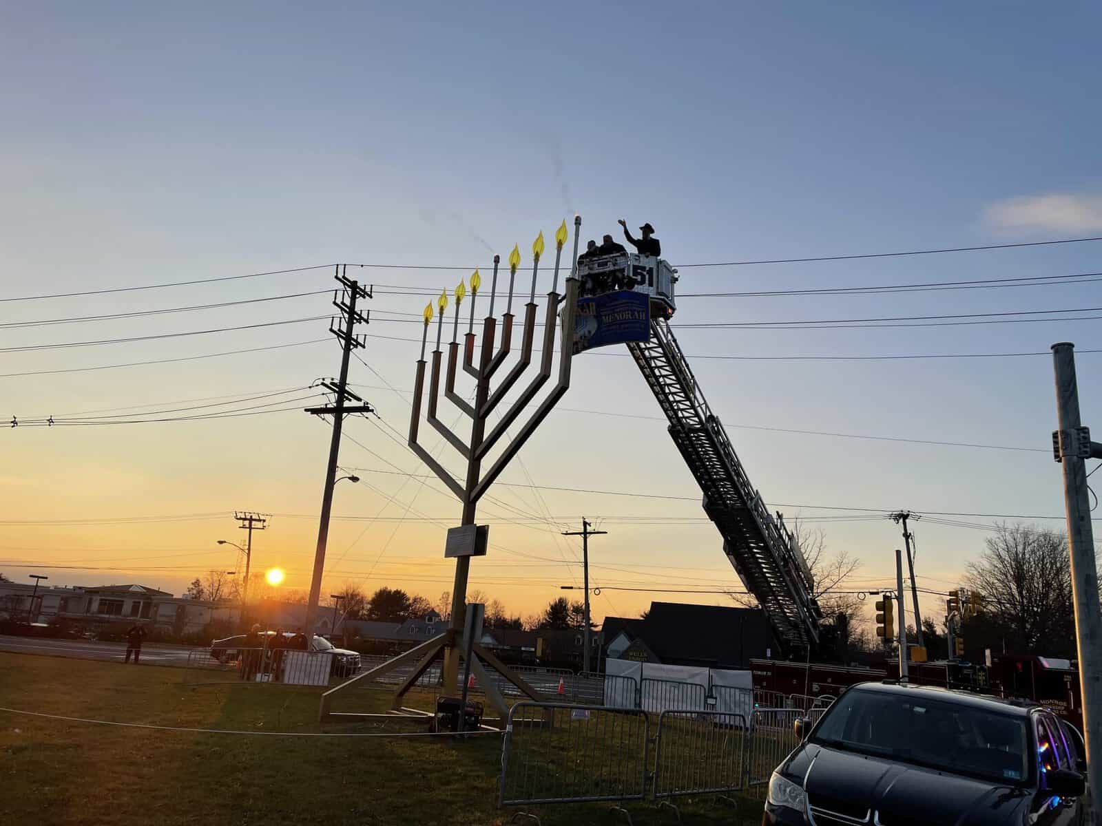 The state’s largest menorah lit with boost from Monroe Township Volunteer Fire Co. No. 1