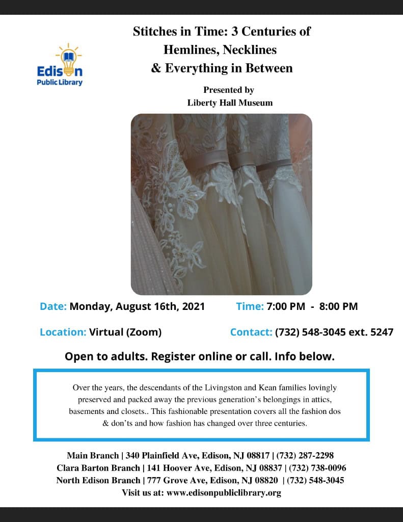 Edison Library Program: Stitches in Time: 3 Centuries of Hemlines, Necklines and Everything in Between