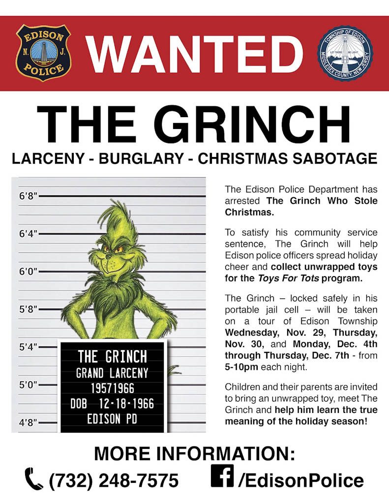 Grinch aids Edison officers in toy drive