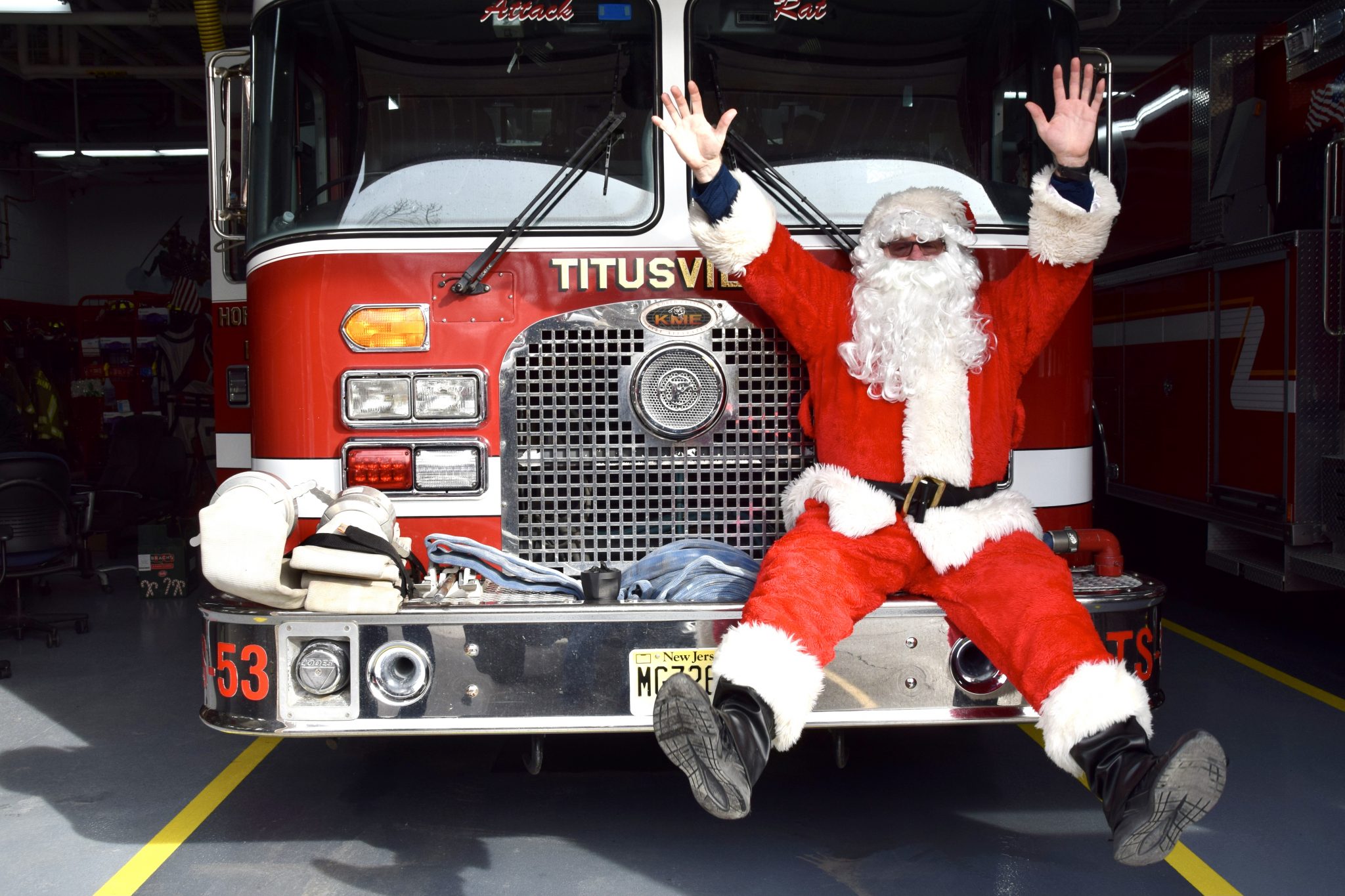 Union Fire Company members transport Santa around Titusville