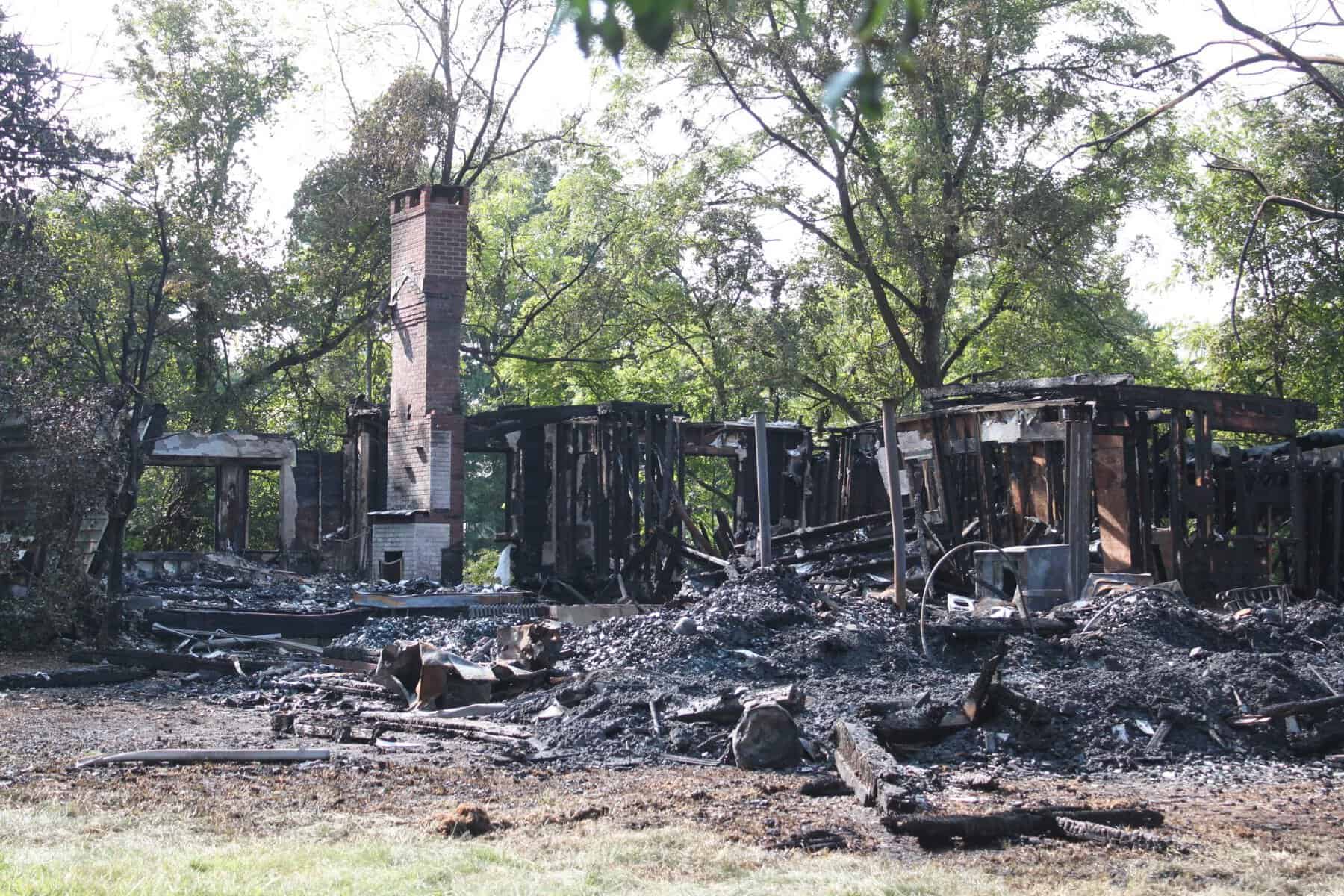 Abandoned building destroyed by fire in Lawrence