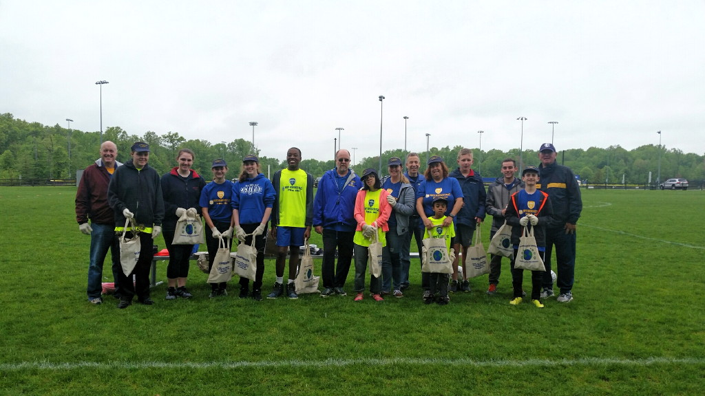 Buddy Ball Soccer players clean up Community Park in preparation of Memorial Day 5K