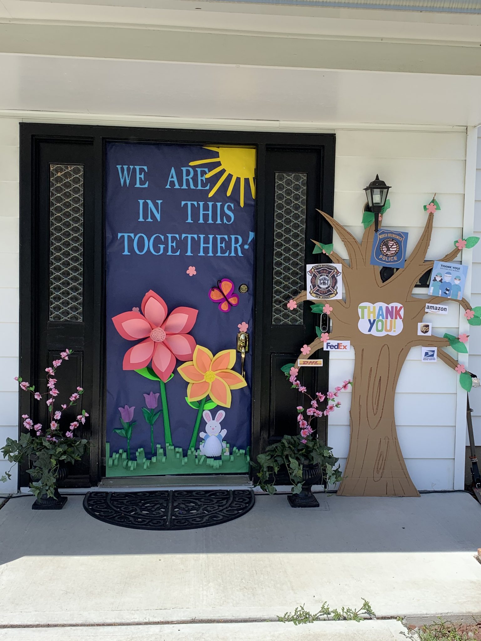 Family decorates front door to celebrate springtime