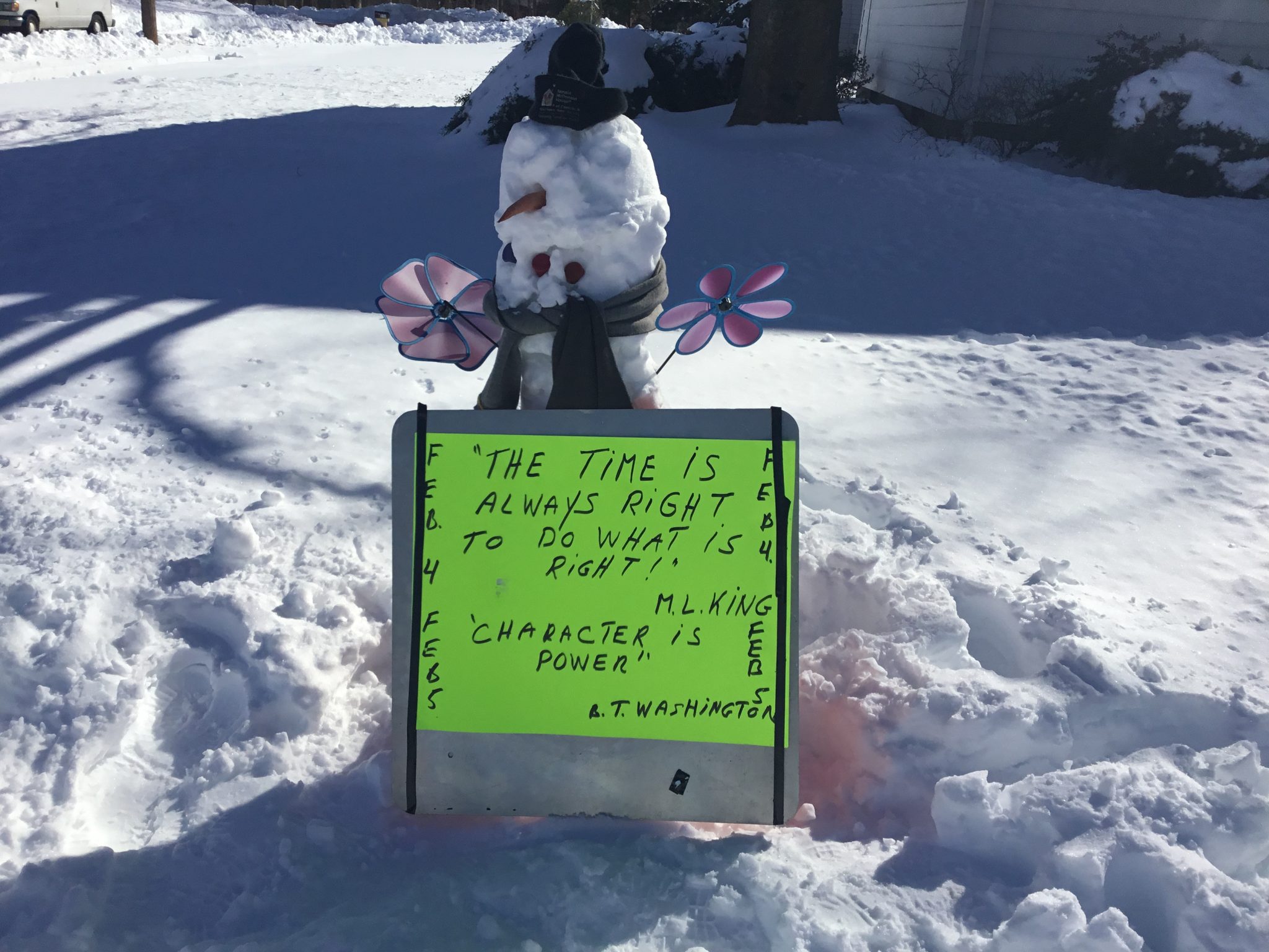 Snow person celebrates Black History Month