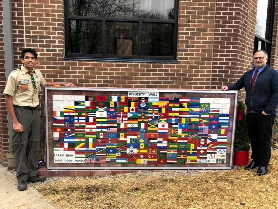 Diversity Wall at South Brunswick Library includes 196 U.N. member country flags