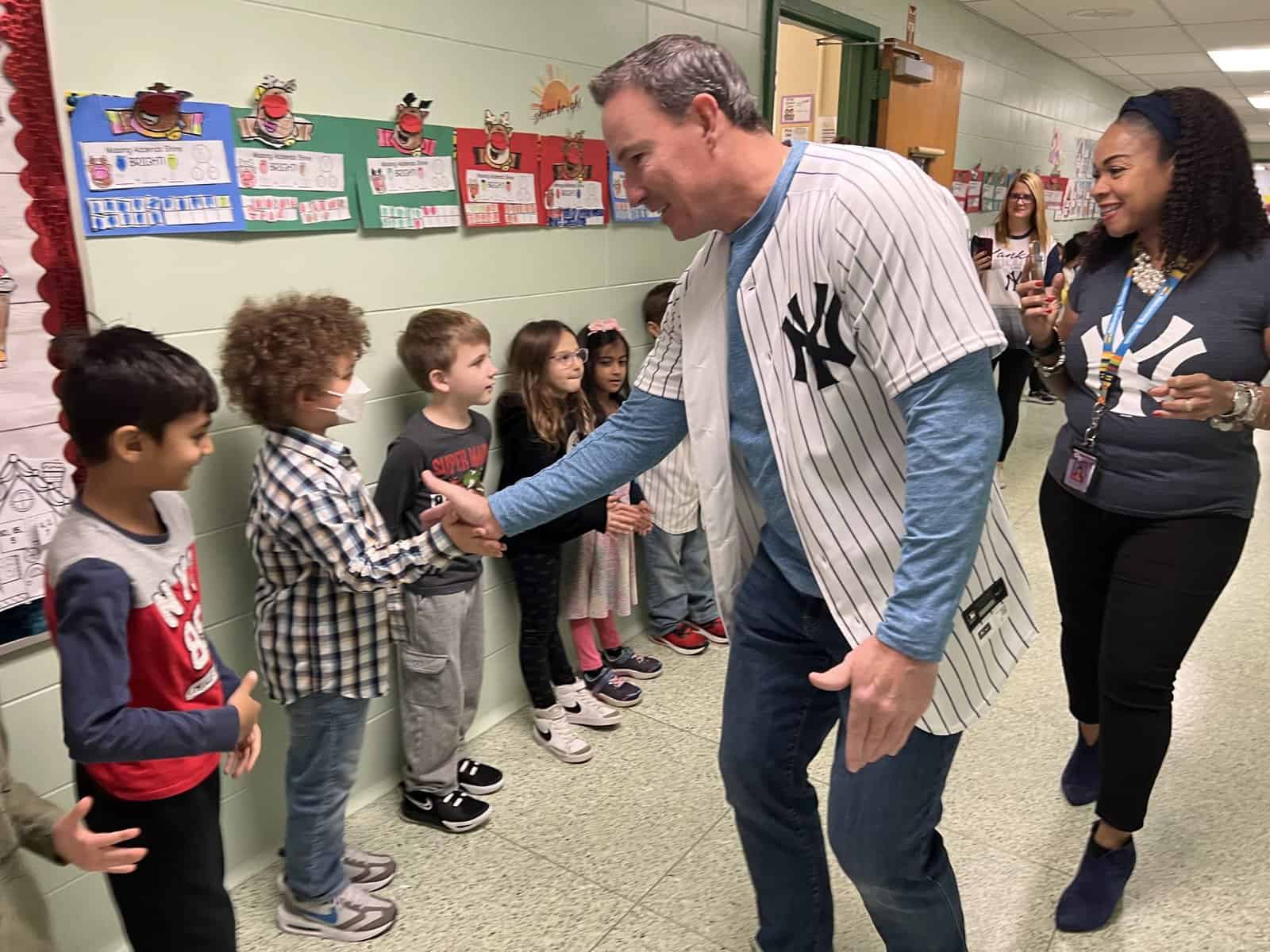 Former New York Yankees catcher assists William A. Miller Elementary School students in STEM lesson