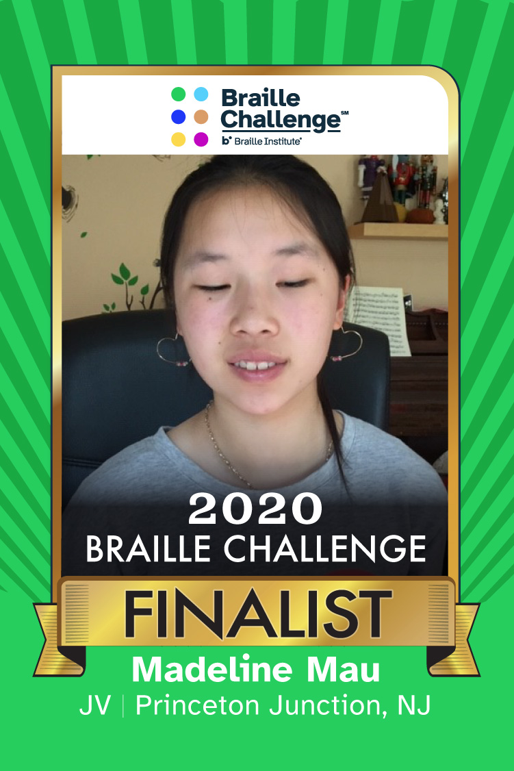 Princeton Junction’s Madeline Mau named finalist in 2020 Braille Challenge