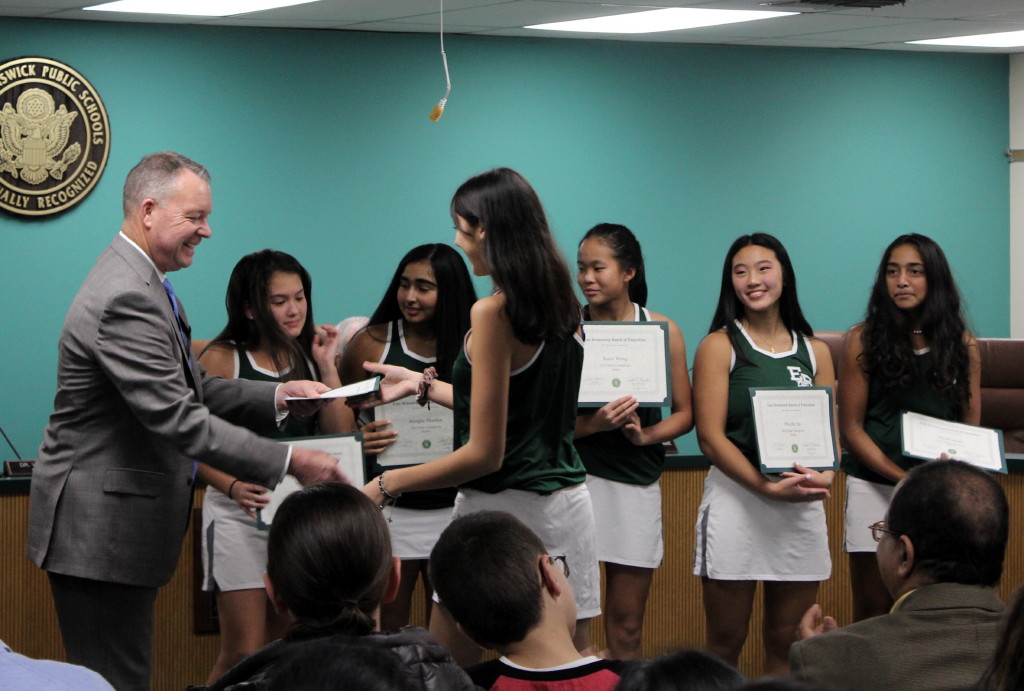 East Brunswick school board recognizes state champion girls’ tennis team