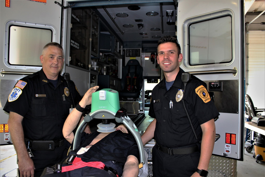 Monroe EMS staff equipped with automated chest-compression systems