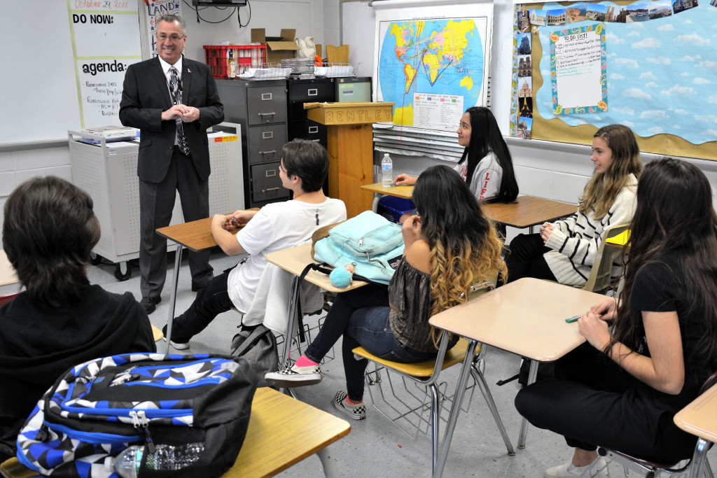 Freeholder director encourages students during classroom visit