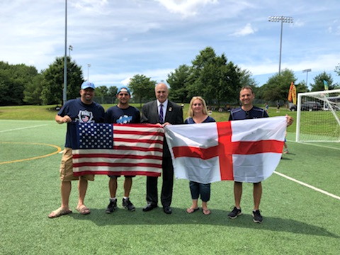 Travel team from England plays against Old Bridge soccer stars