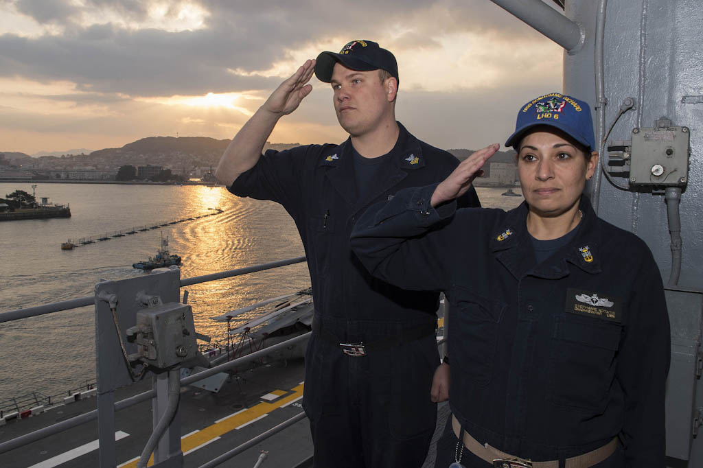 Sailor from Sayreville renders honors during morning colors