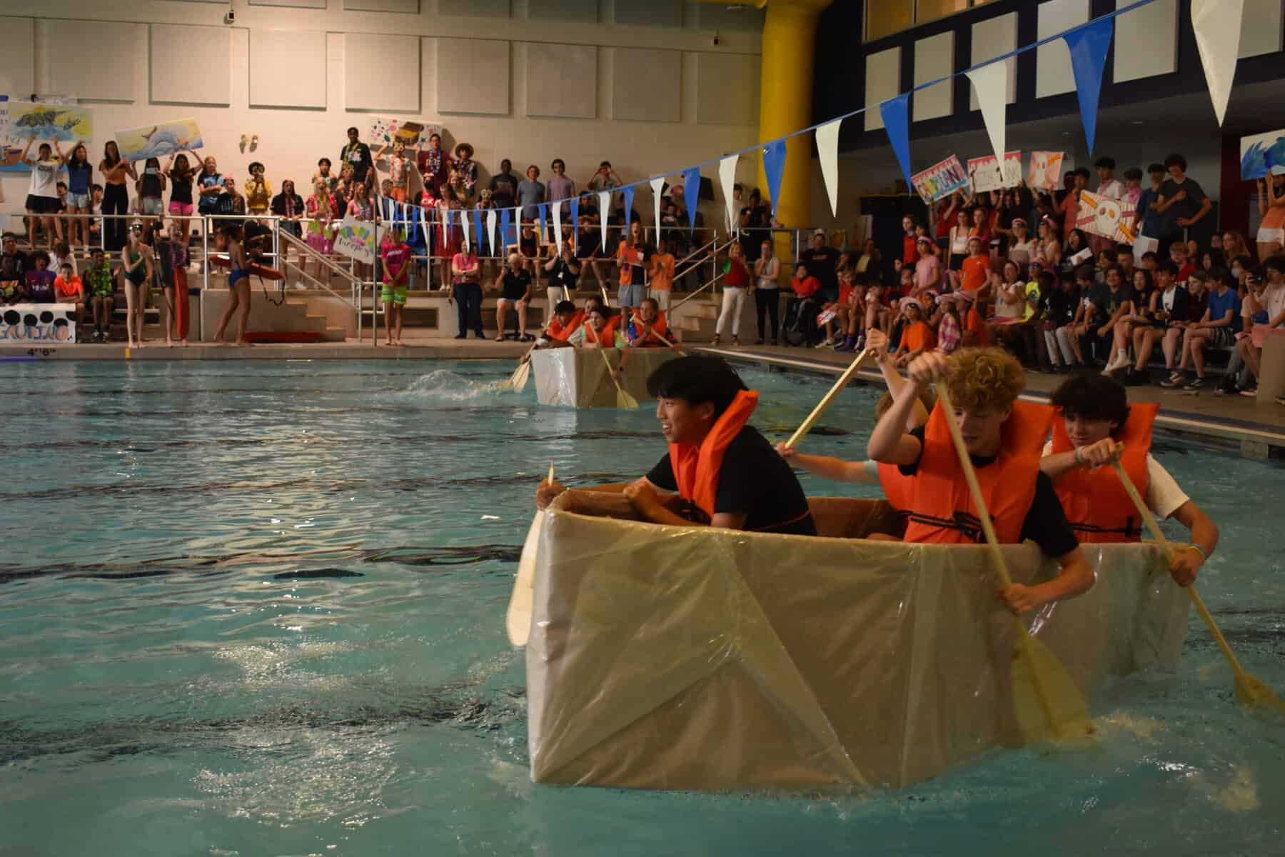 Ready, set, go: PMS students paddle their cardboard designs during regatta